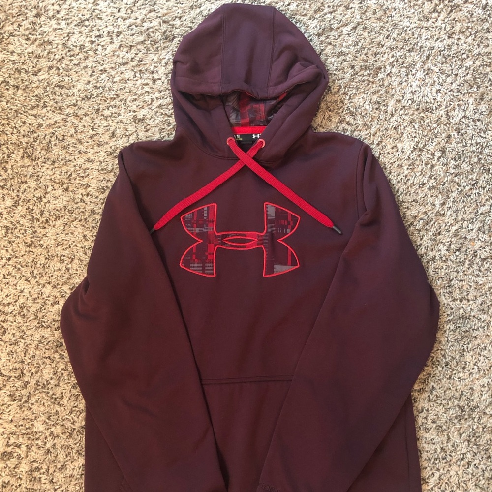 Red and Maroon Big Logo Under Armour Hoodie. M